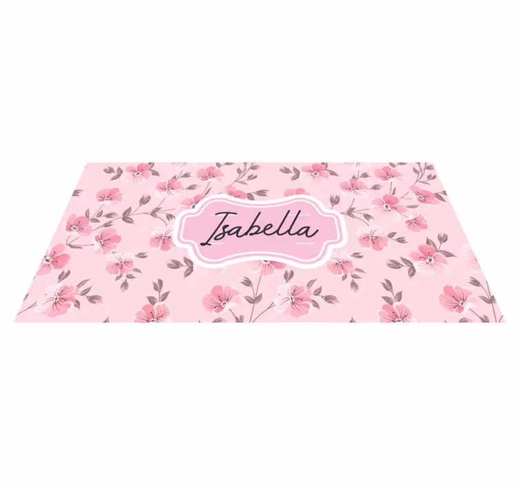 Pink floral design with name teen vinyl rug - TenStickers