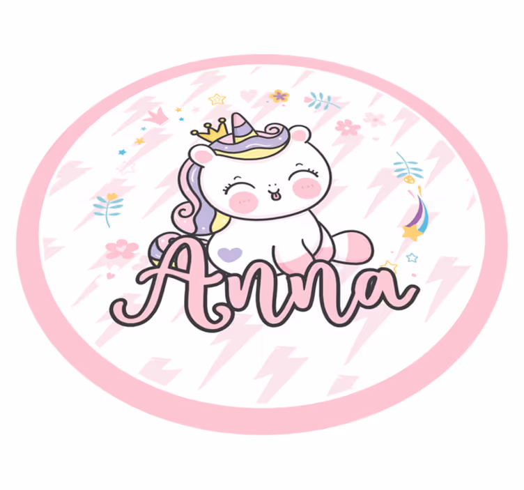 Baby unicorn with name kids vinyl rug - TenStickers