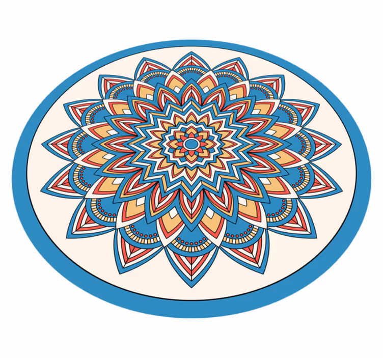 Blue and red flower mandala mandala vinyl rug - TenStickers