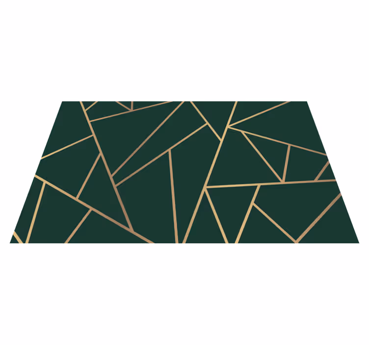 Golden lines bottle green background modern rug - TenStickers