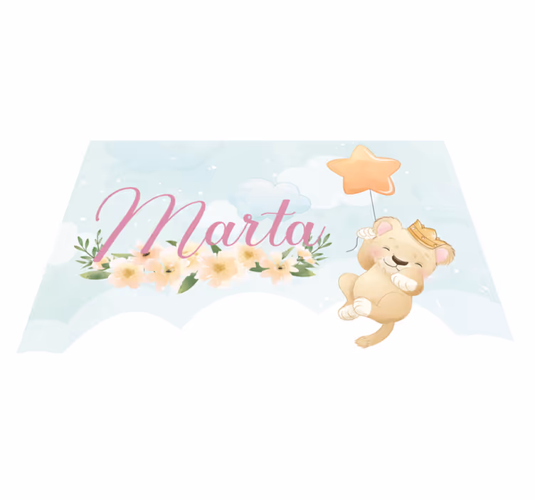 Lion with air balloon and name nursery vinyl rug - TenStickers