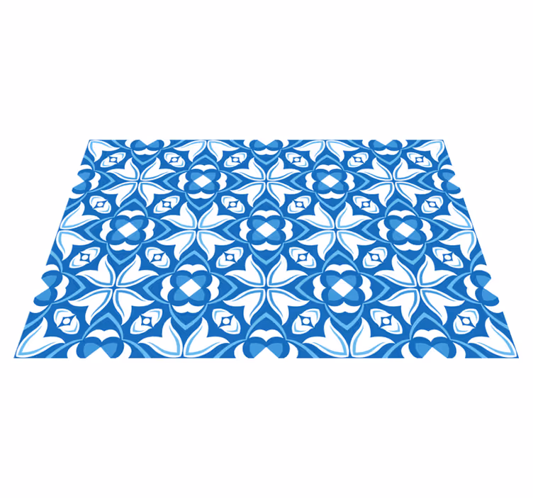 Azure Blossom Motif tile vinyl rug - TenStickers