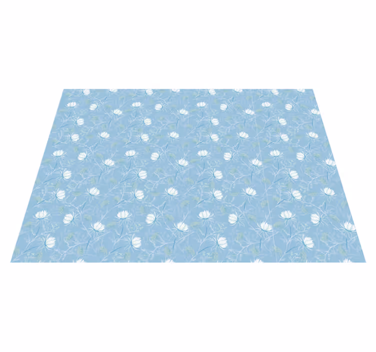 Botanical Leaf Motif blue vinyl rug - TenStickers
