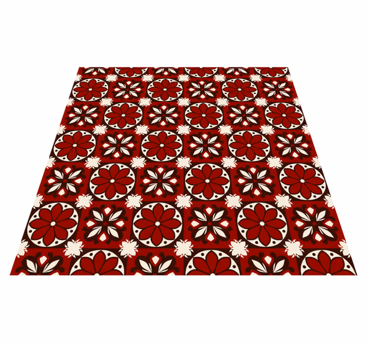 Vintage tile pattern red vinyl rug - TenStickers