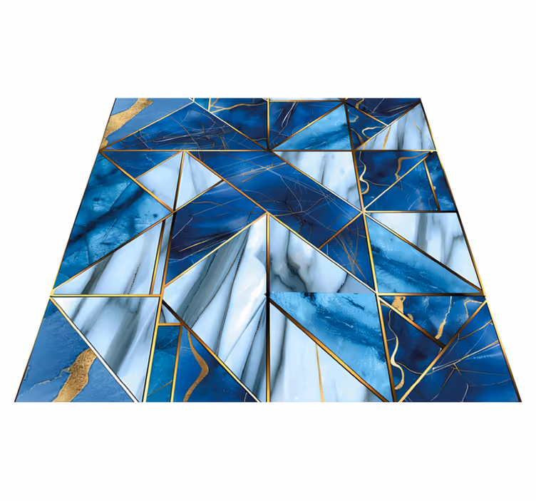 Geometric blue marble and golden effect marble vinyl rug - TenStickers