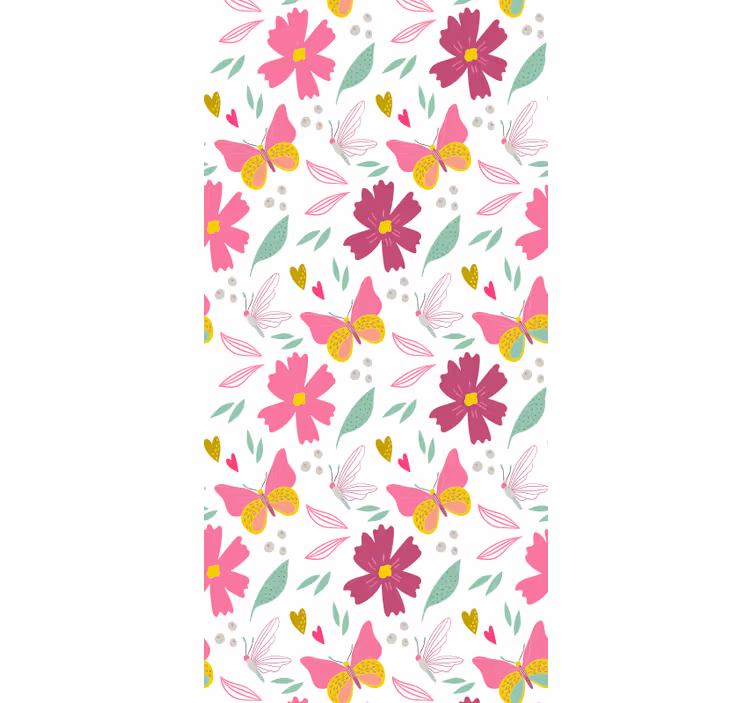 Colorful floral pattern butterflies wallpaper - TenStickers