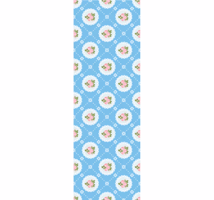 Vintage blue tiled pattern floral wallpaper - TenStickers
