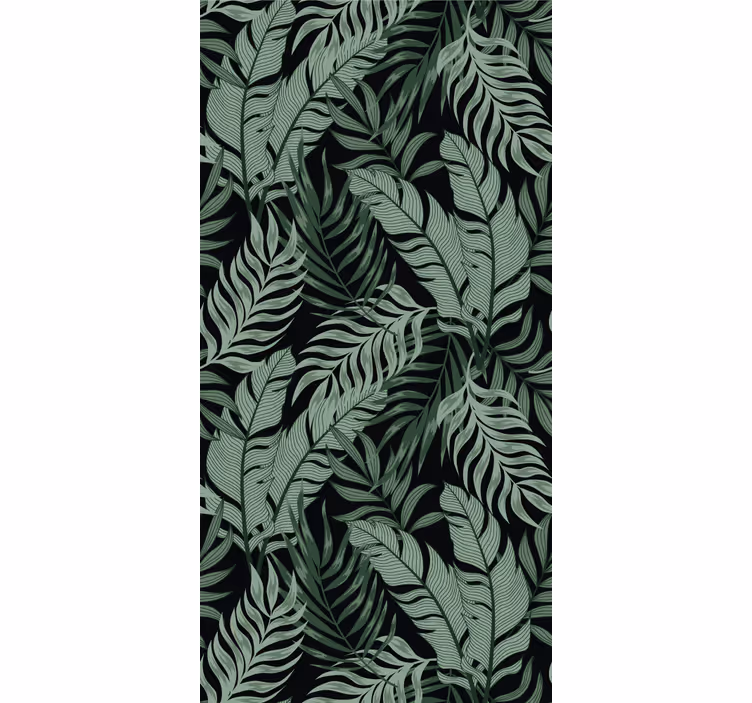 Leafy tropical black background jungle themed wallpaper - TenStickers