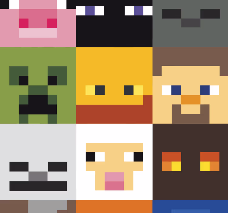 Gaming pixeled faces wallpaper teenage bedroom - TenStickers