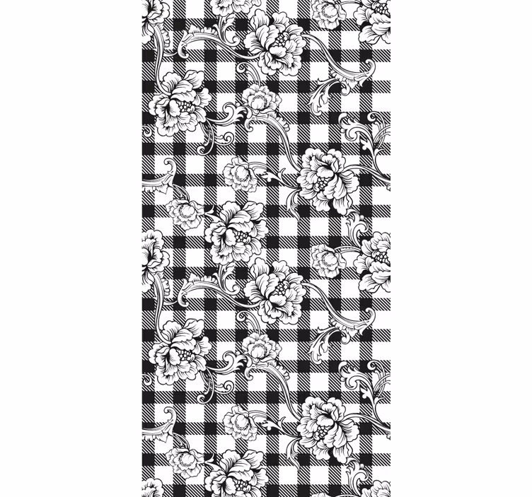 Wall paper in bedroom floral on checked pattern - TenStickers