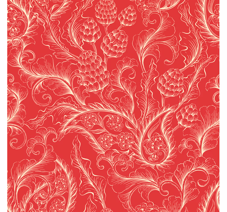 Floral wallpaper red paisley design - TenStickers