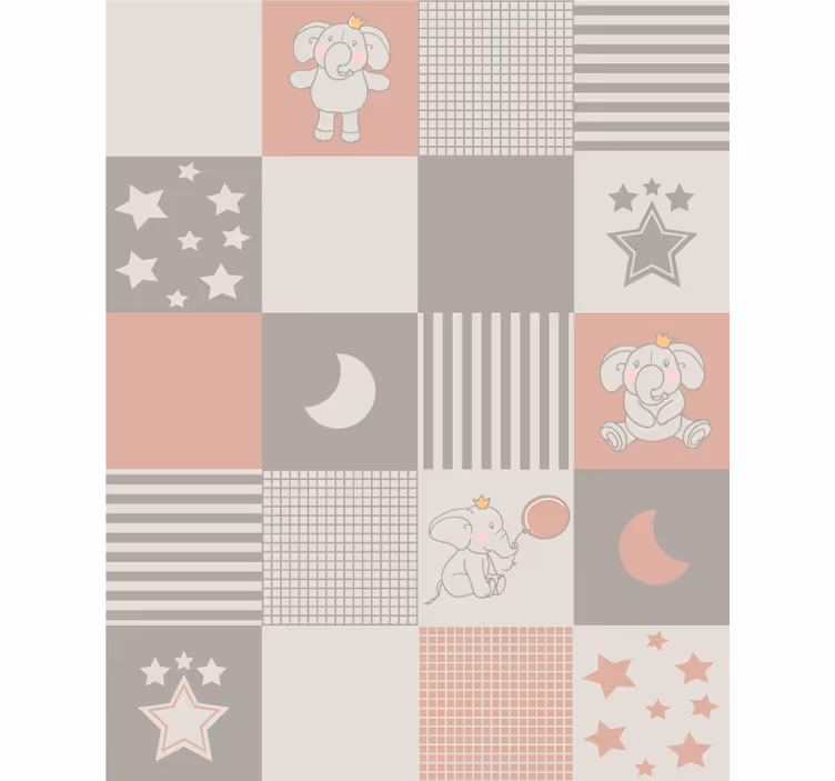 Animals wallpaper with elephant motifs and nordic tiles - TenStickers