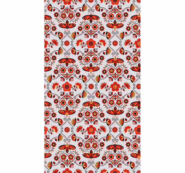 Wall paper in bedroom red polish folklore pattern - TenStickers