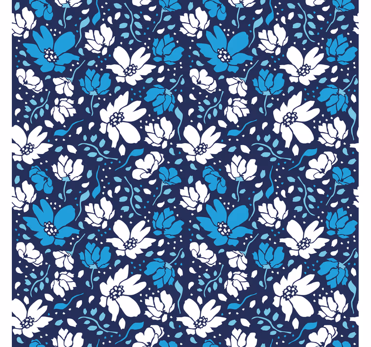 Textured wallpaper white daisies on blue background - TenStickers