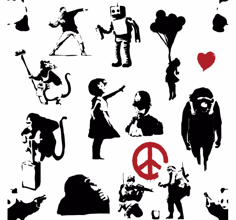 Wall paper in bedroom with playful character designs - TenStickers