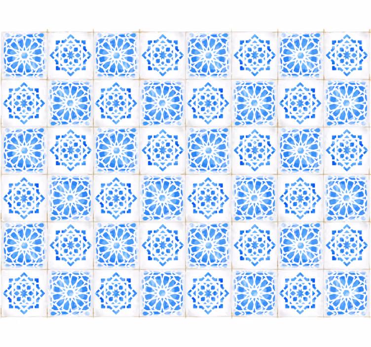 Tile effect wallpaper with intricate blue patterns - TenStickers
