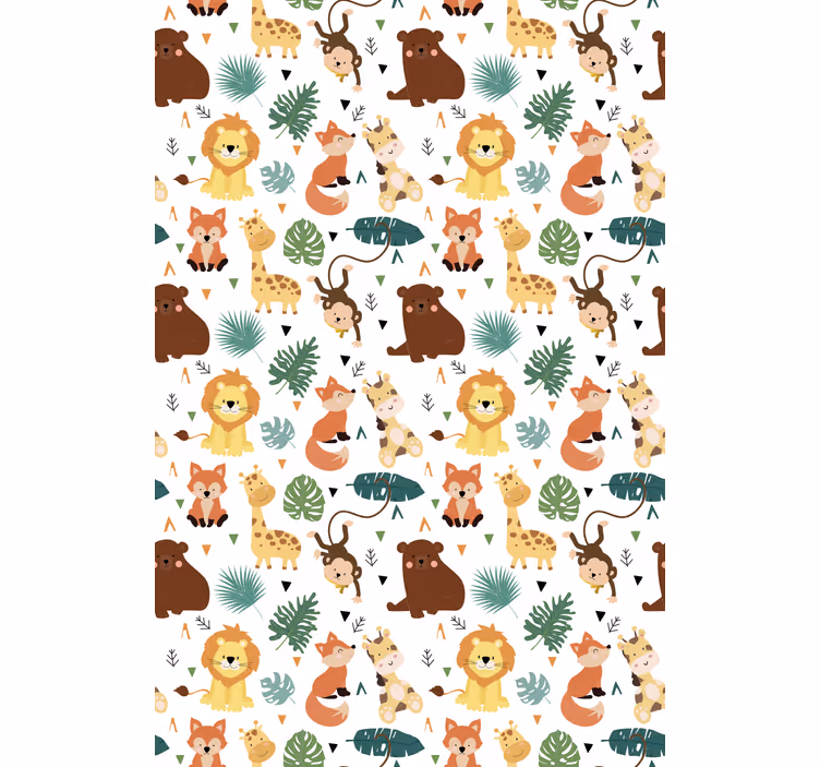 Wallpaper childrens room cute wild animals with leaves - TenStickers