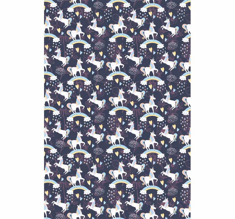 Wallpaper childrens room floral pink unicorns - TenStickers