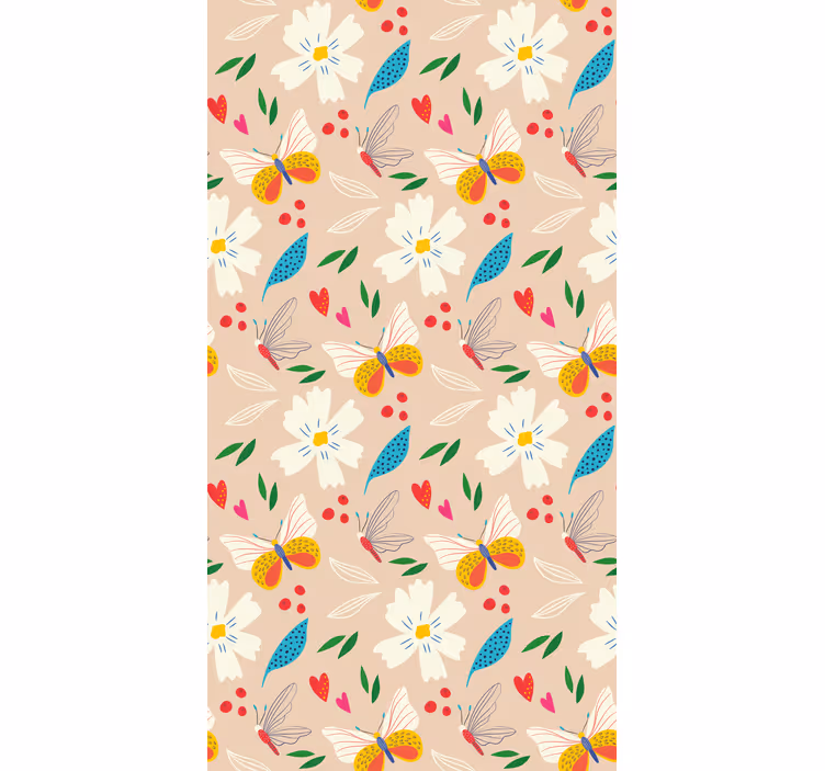 Wallpaper childrens room flowers and butterflies beige - TenStickers