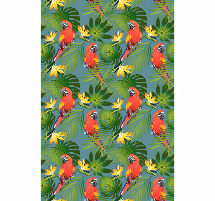 Wallpaper childrens room tropical parrots and leaves - TenStickers