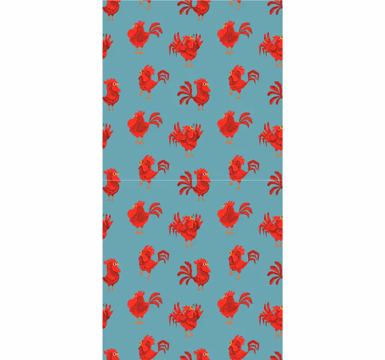 Wallpaper childrens room with red roosters on blue - TenStickers