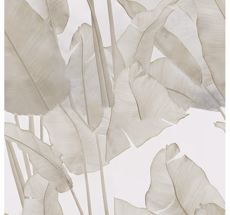 Living area wallpaper beige banana leaf - TenStickers