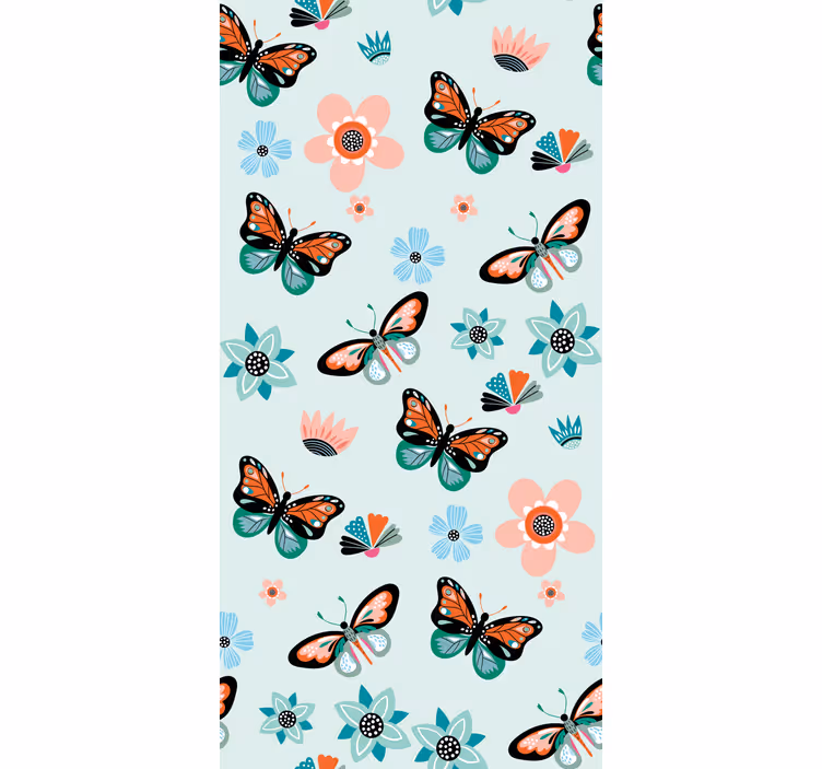 Butterflies wallpaper with butterflies and flowers - TenStickers