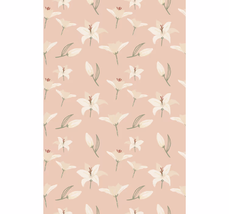 Hallway wallpaper white lily on nude floral pattern - TenStickers