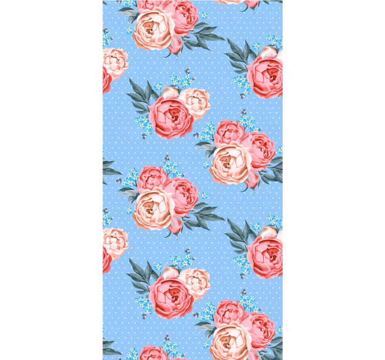 Hallway wallpaper with blue blooming pink roses - TenStickers