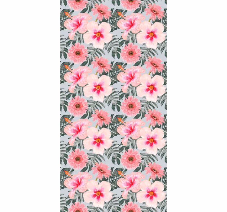 Hallway wallpaper hibiscus and flowers design - TenStickers