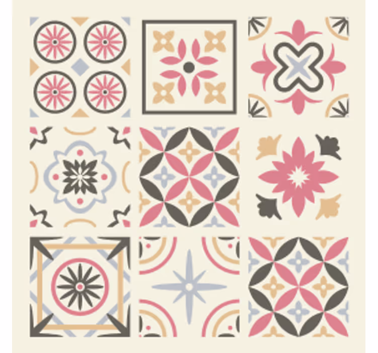 Tile effect wallpaper with geometric floral design - TenStickers