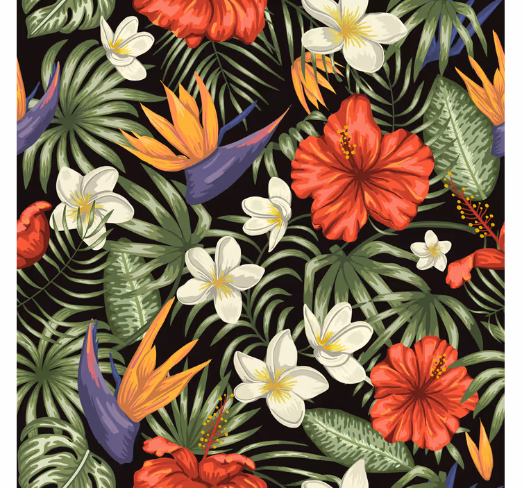 Flowers wallpaper with tropical jungle plants pattern - TenStickers