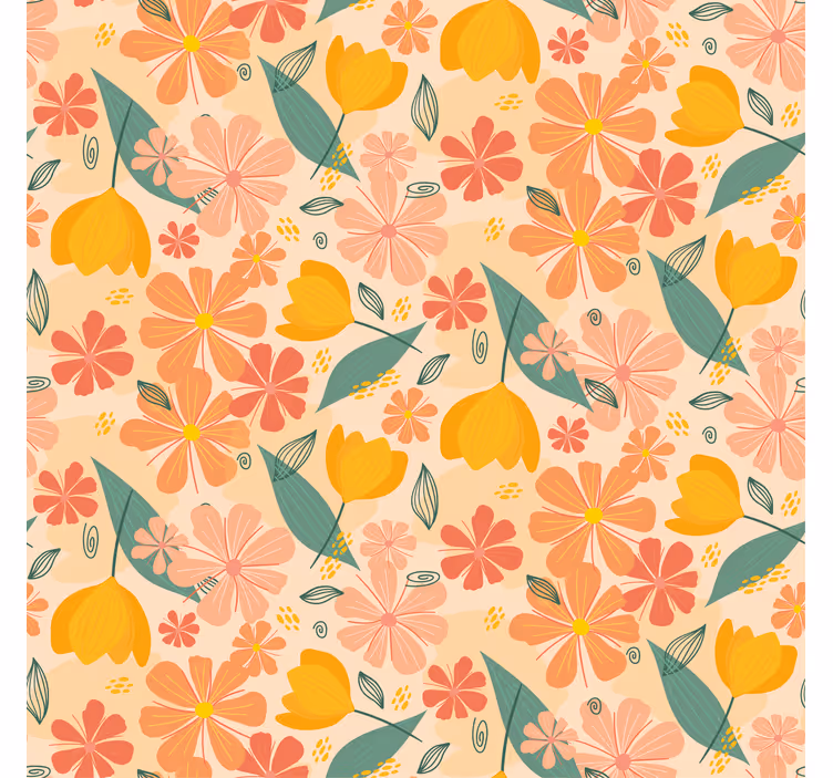 Flowers wallpaper with colorful vintage leaves and flowers - TenStickers