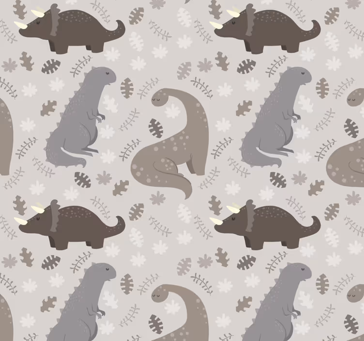 Dinosaurs wallpaper in grey pattern - TenStickers