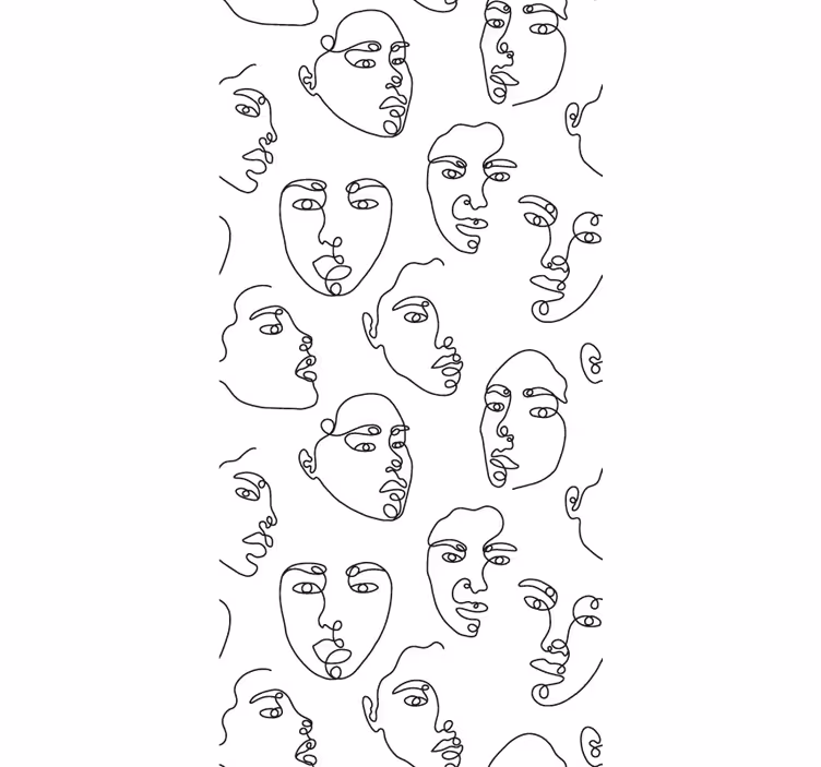 Contemporary wallpaper line art faces design - TenStickers
