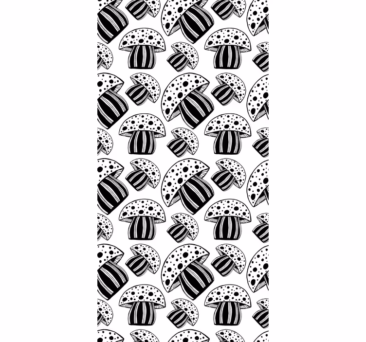 Contemporary wallpaper black and white ethnic mushrooms - TenStickers