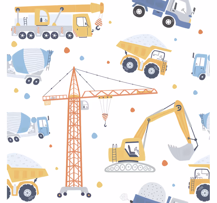 Wallpaper childrens room construction vehicle fun - TenStickers