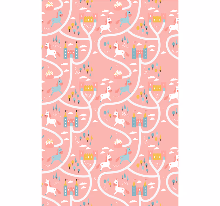 Wallpaper childrens room castles and unicorns - TenStickers