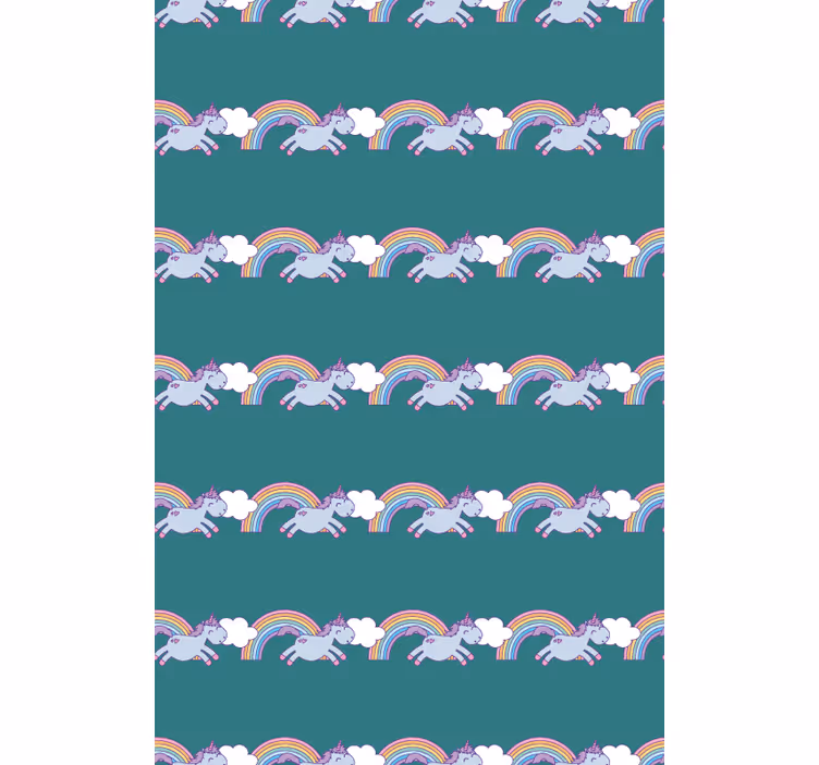 Running unicorns and rainbows wallpaper childrens room - TenStickers