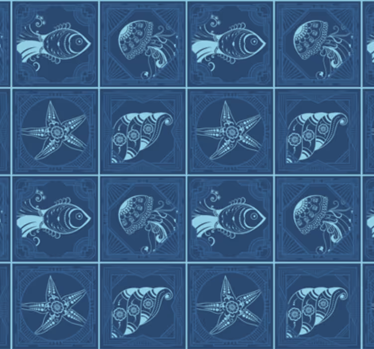 Bathroom wallpaper featuring marine life design - TenStickers