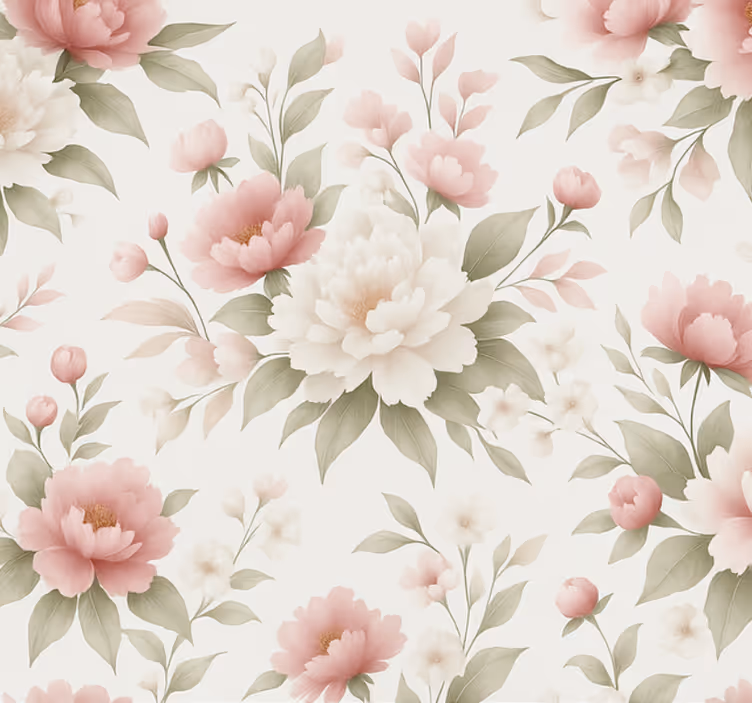 Living area wallpaper white pinky peony floral - TenStickers