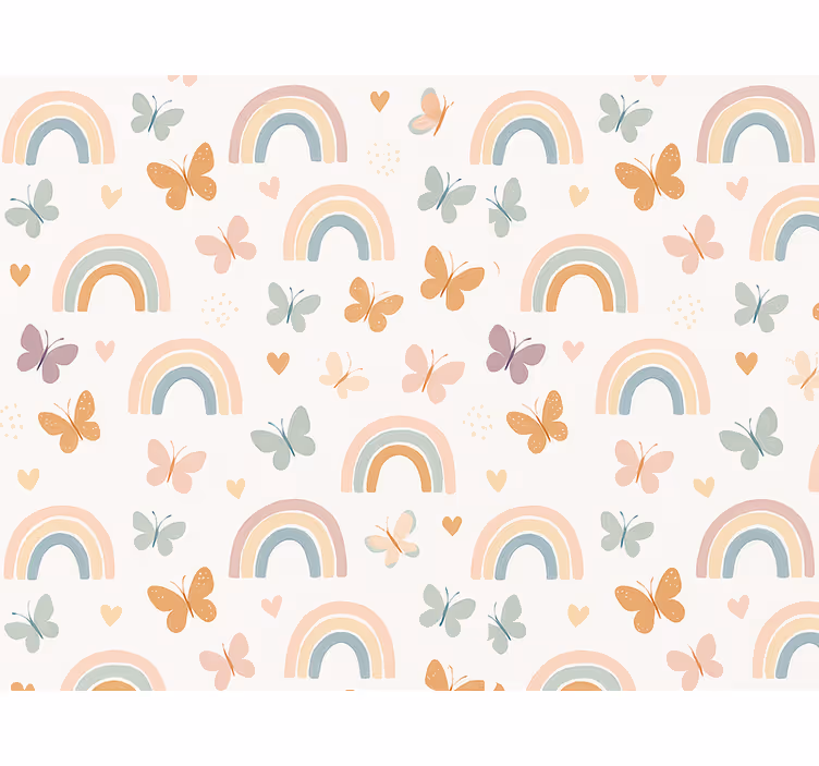 Wallpaper childrens room cute rainbow design butterflies - TenStickers