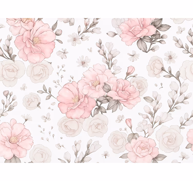 Master bedroom wallpaper pink grey floral design - TenStickers