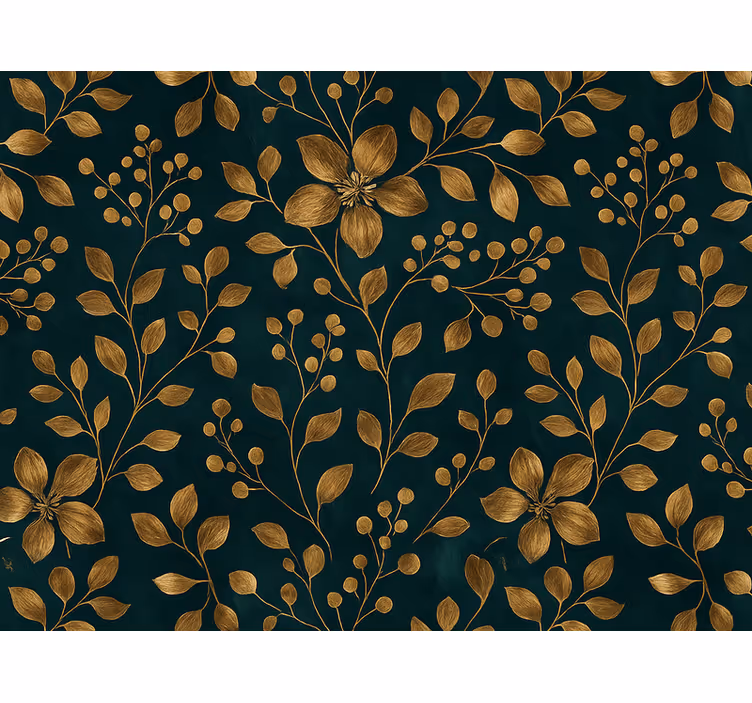 Master bedroom wallpaper dark blue with gold flowers - TenStickers