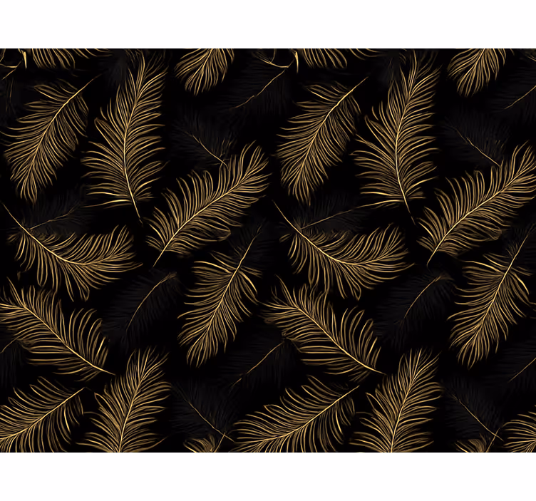 Living area wallpaper black with gold leaf design - TenStickers