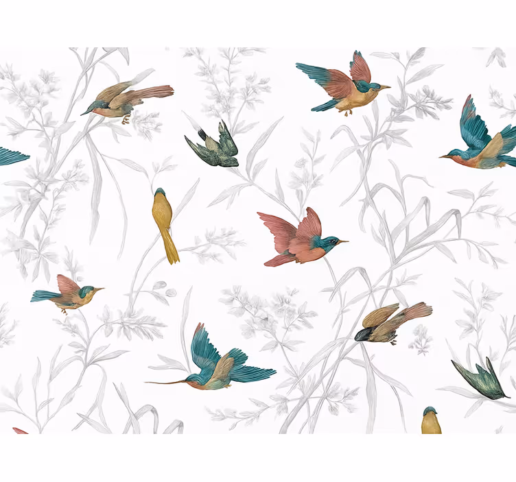 Living area wallpaper bird and leaf design - TenStickers