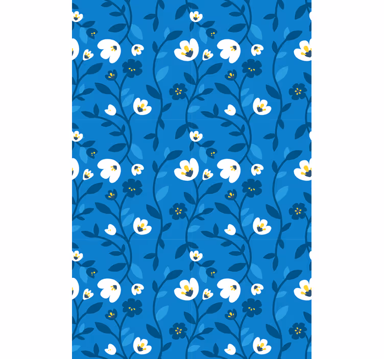 White flowers with blue background flowers wallpaper - TenStickers