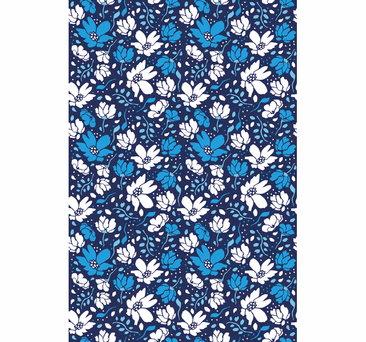 Floral wallpaper white daisies on blue background - TenStickers