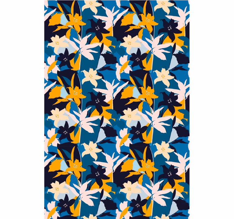 Floral wallpaper featuring white lilies on blue - TenStickers