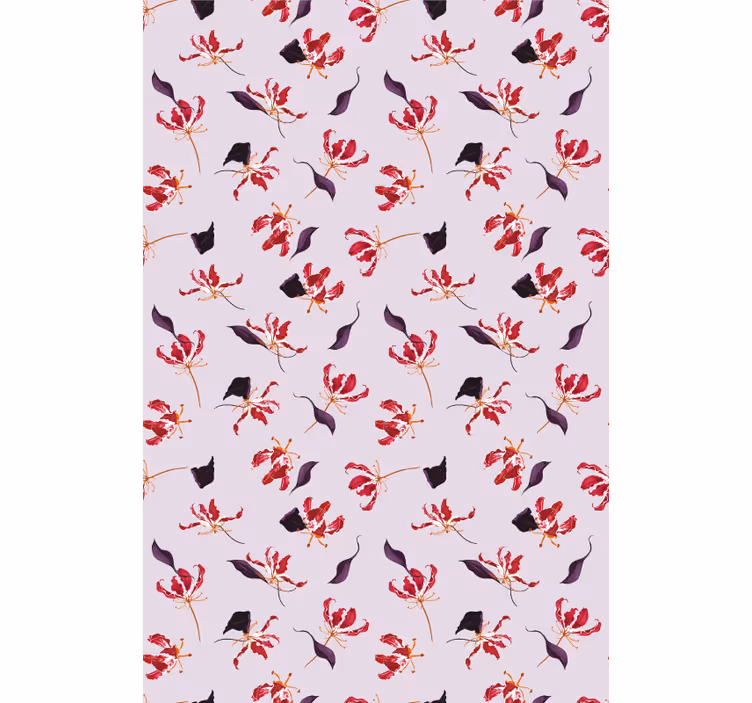 Floral wallpaper hand drawn red lily design - TenStickers